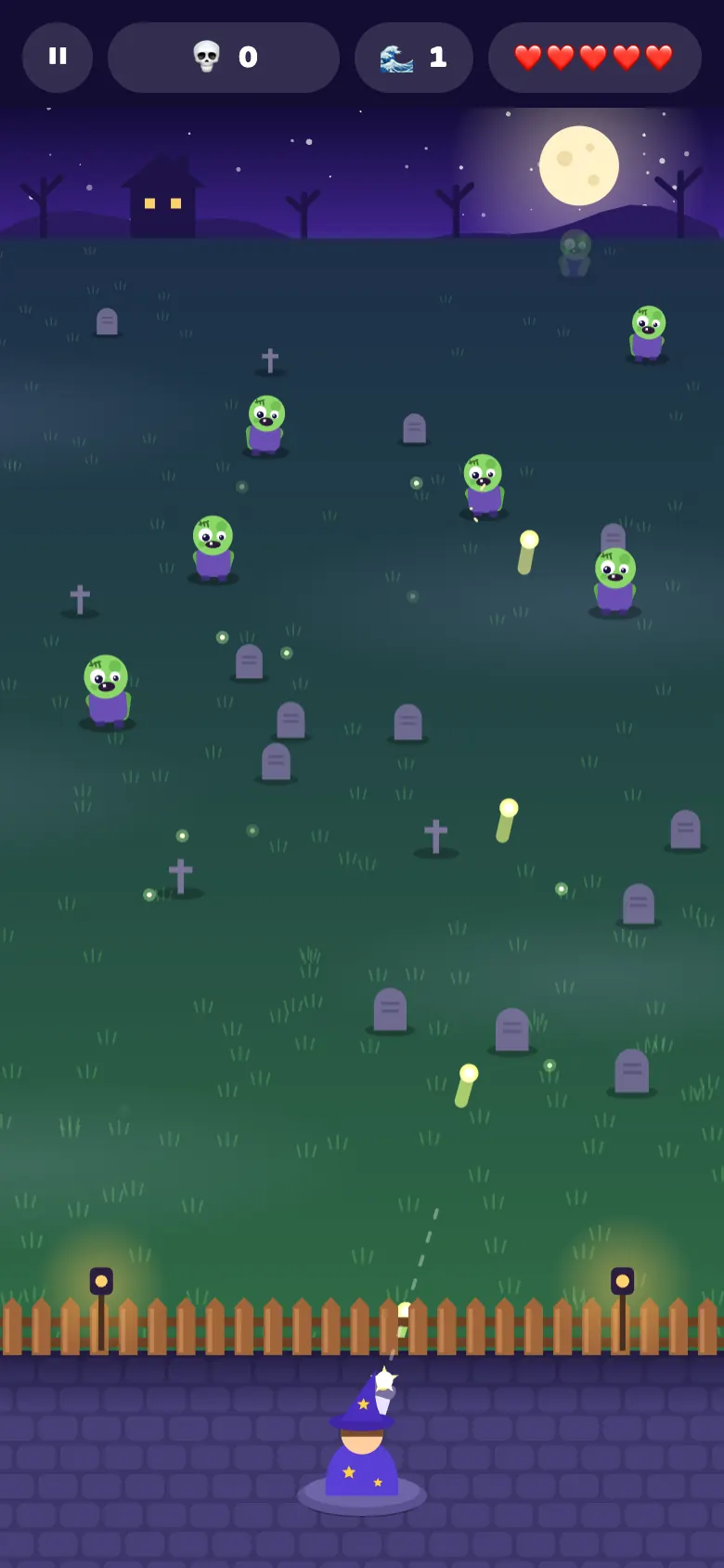 Monster Blaster по време на игра: Спрете вълна след вълна смешни зомбита, прилепи, призраци и тикви.