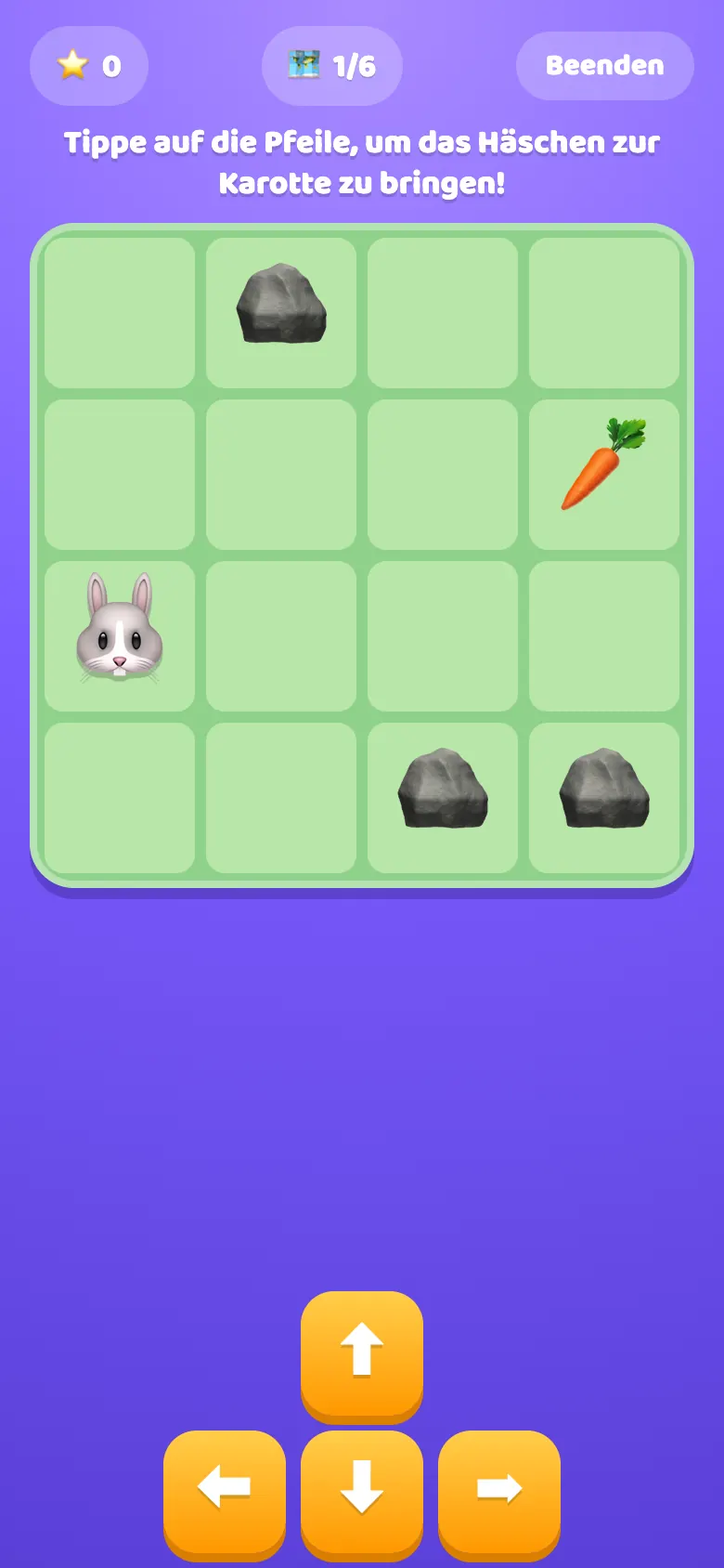 Bunny Code beim Spielen: Züge planen und den Richtungen folgen.