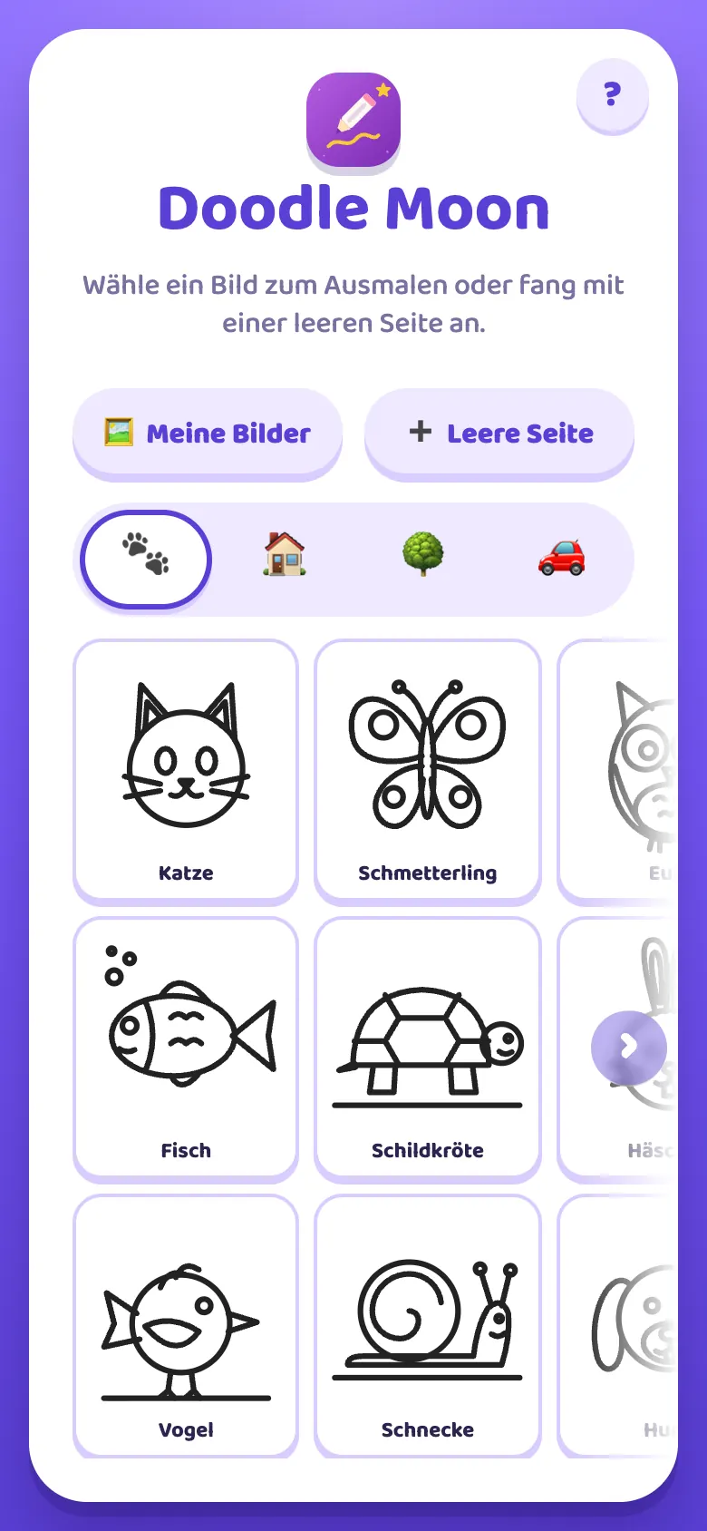 Doodle Moon: Startbildschirm