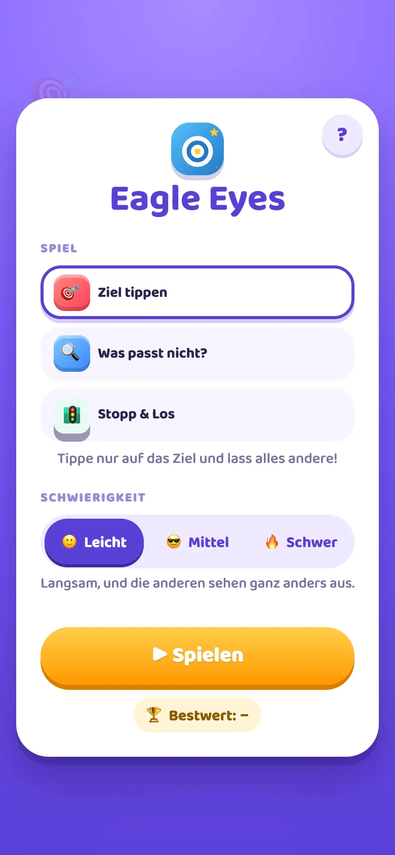 Eagle Eyes: Startbildschirm