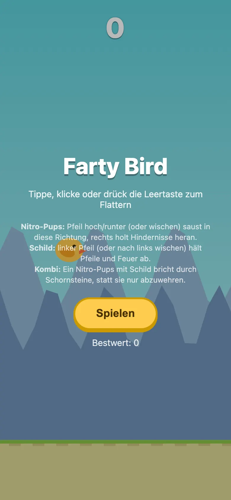 Farty Bird: Startbildschirm