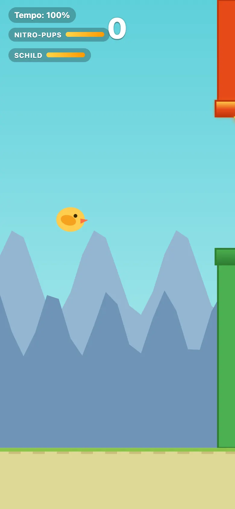 Farty Bird beim Spielen: Tippen zum Flattern und den Röhren ausweichen.