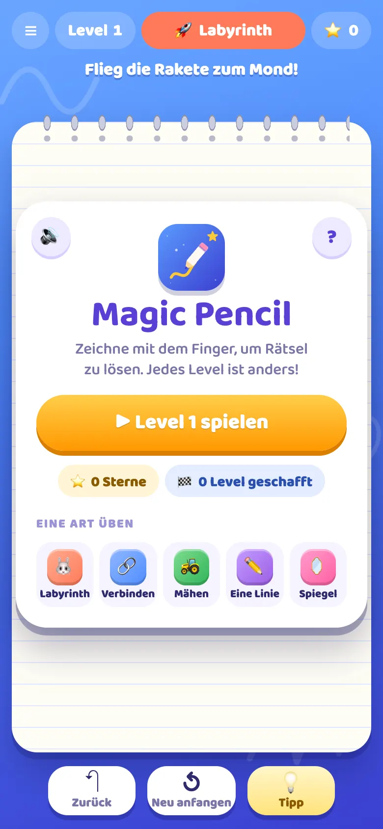 Magic Pencil: Startbildschirm