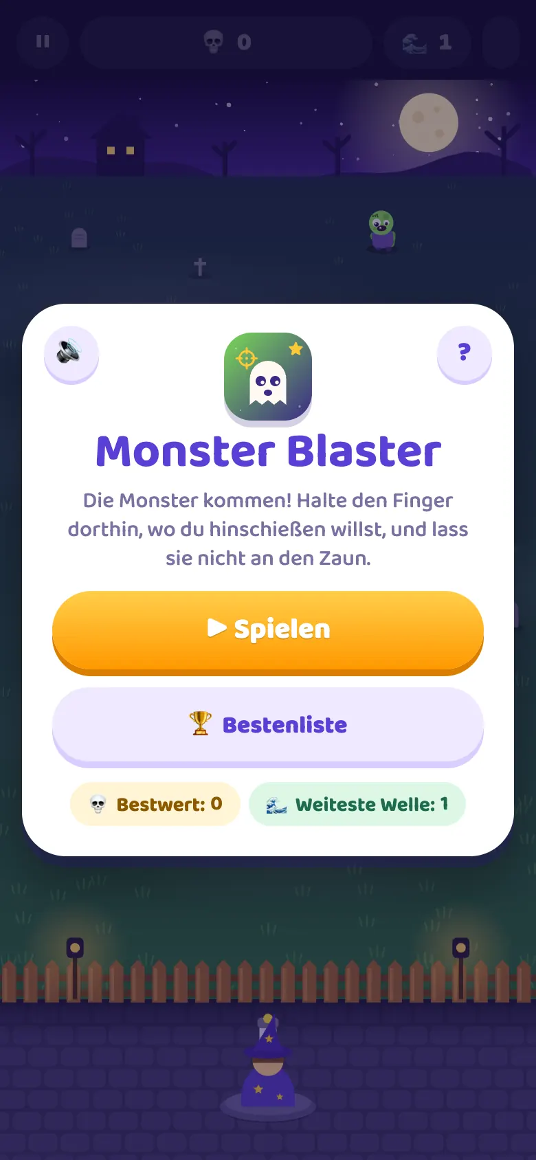 Monster Blaster: Startbildschirm