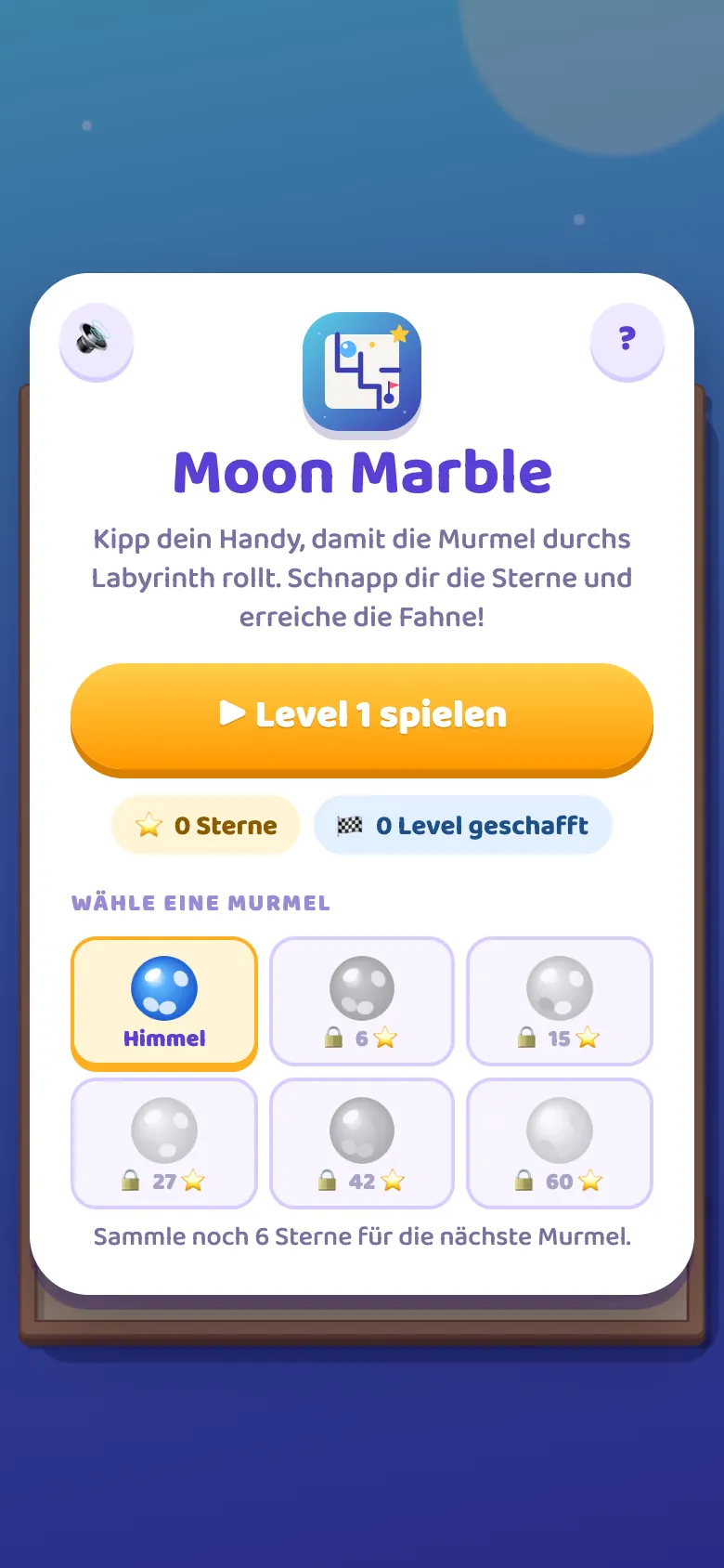 Moon Marble: Startbildschirm