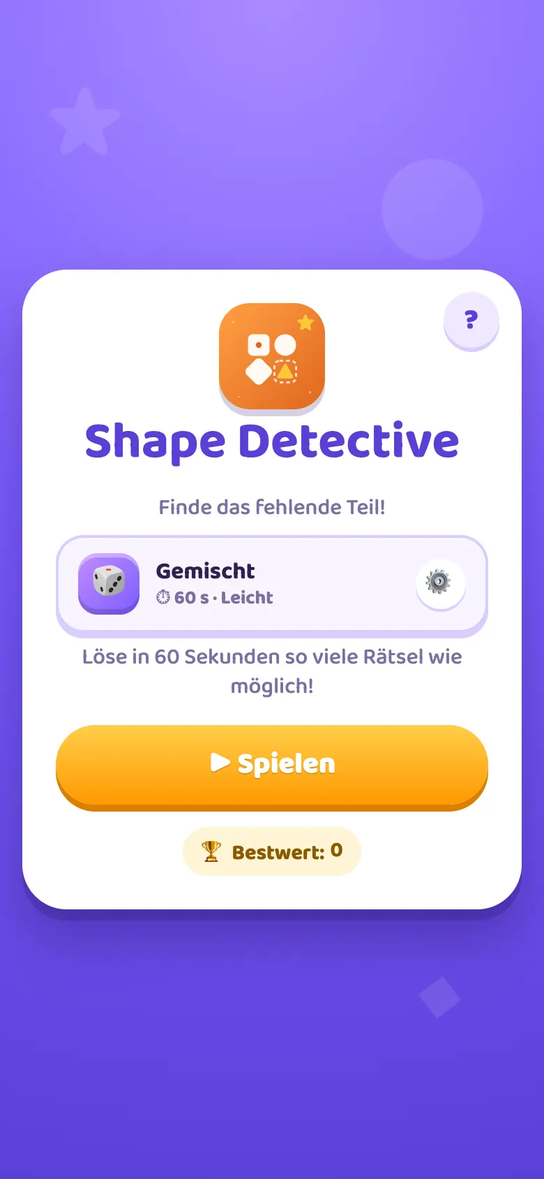 Shape Detective: Startbildschirm