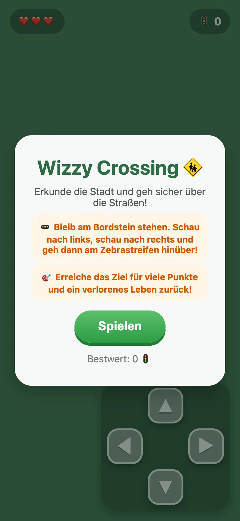 Wizzy Crossing: Startbildschirm