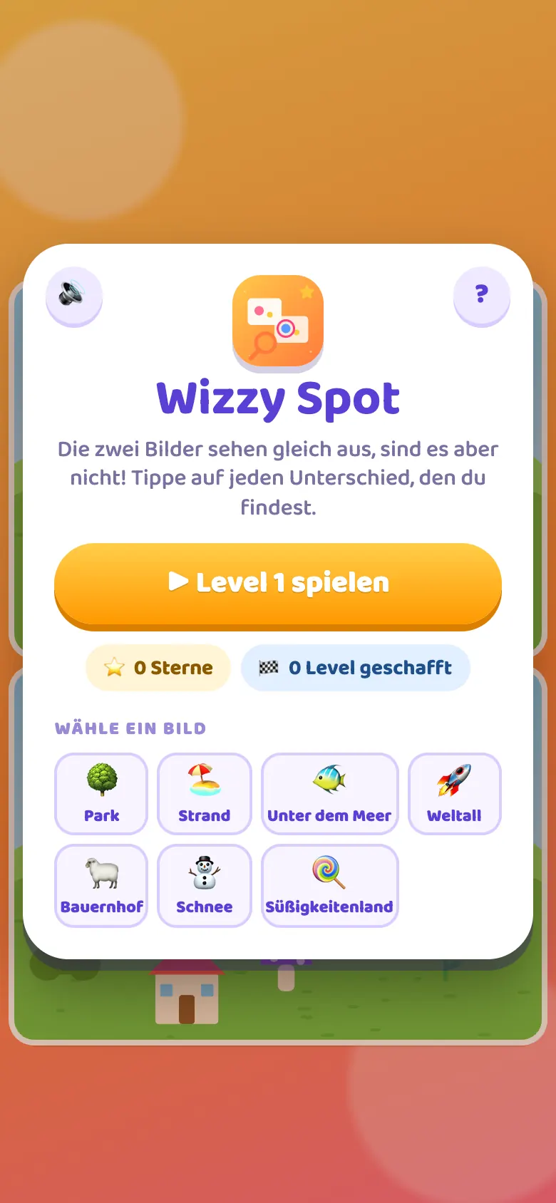 Wizzy Spot: Startbildschirm
