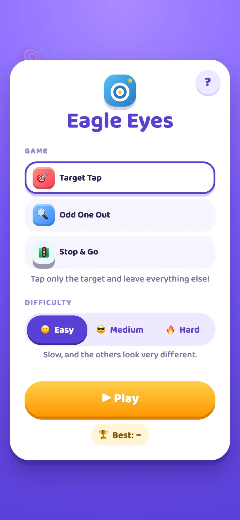 Eagle Eyes start screen