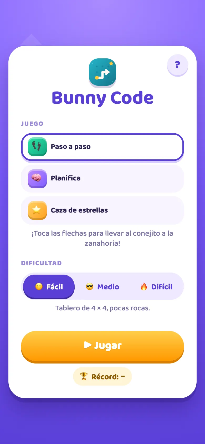 Bunny Code: pantalla de inicio
