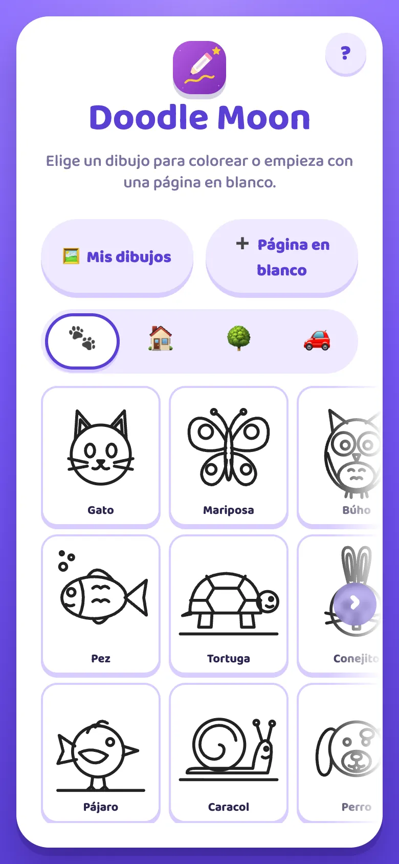 Doodle Moon: pantalla de inicio