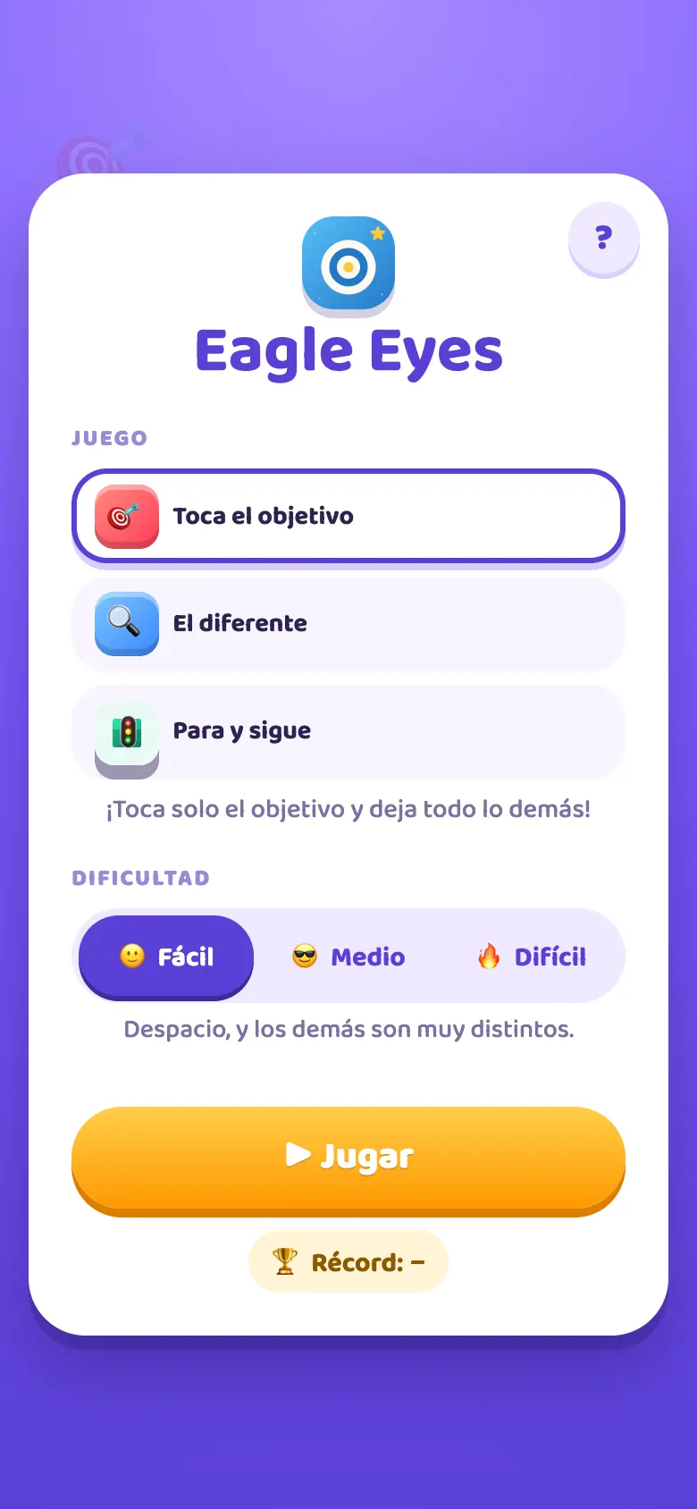 Eagle Eyes: pantalla de inicio
