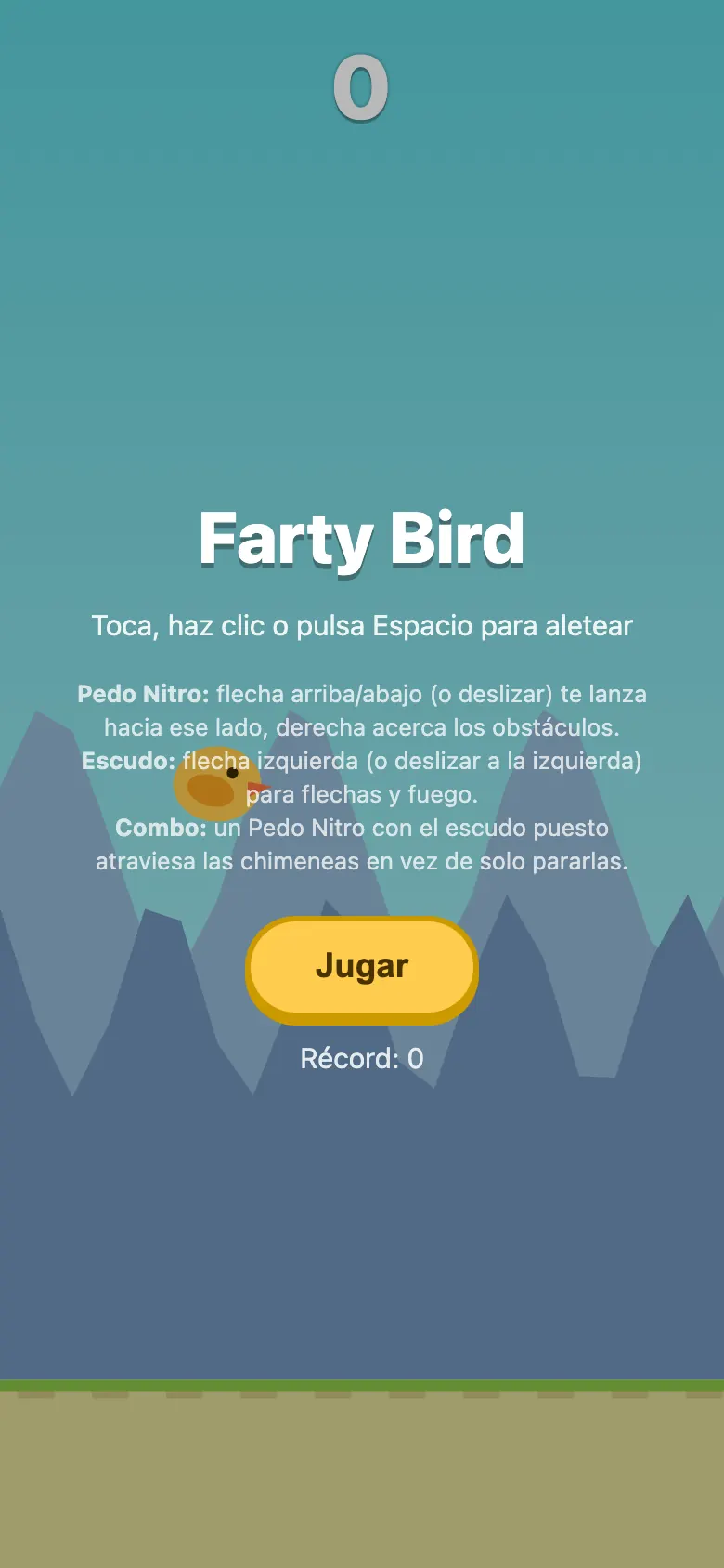 Farty Bird: pantalla de inicio