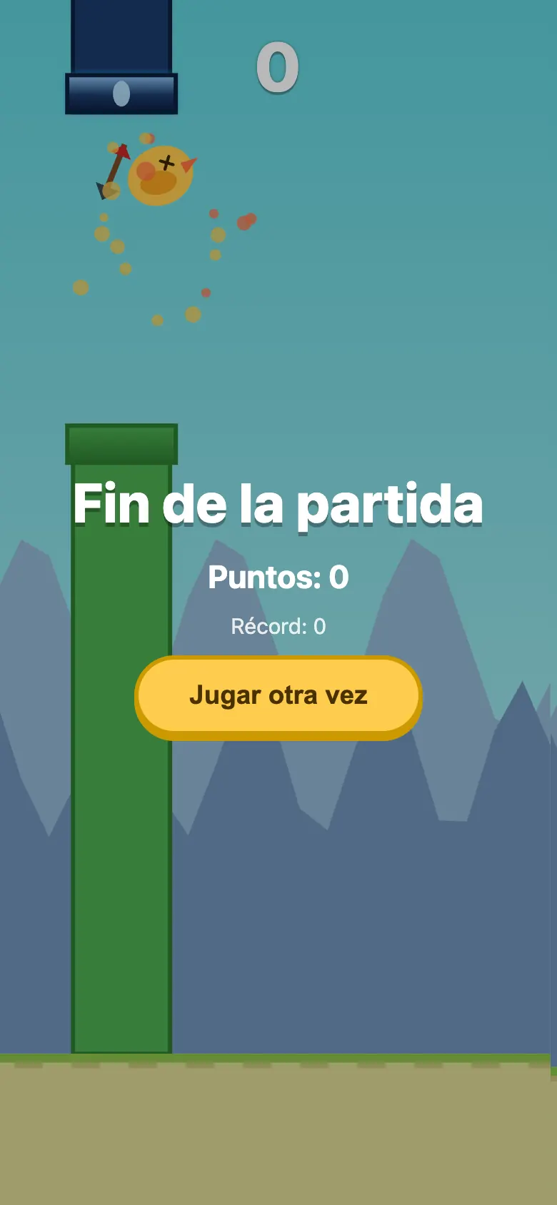 Farty Bird en juego: Toca para aletear y esquiva las tuberías.