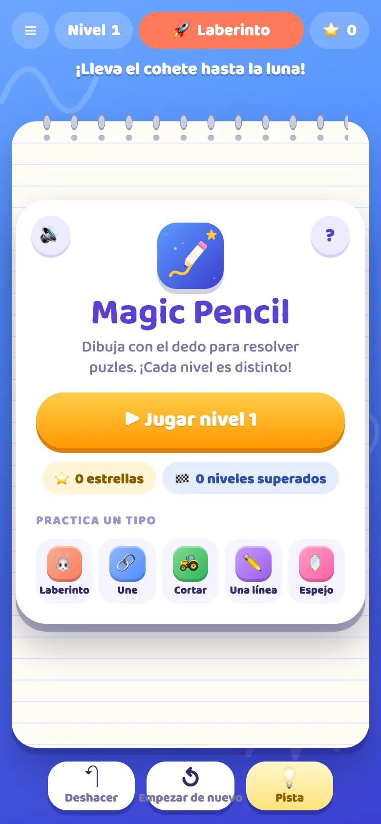 Magic Pencil: pantalla de inicio