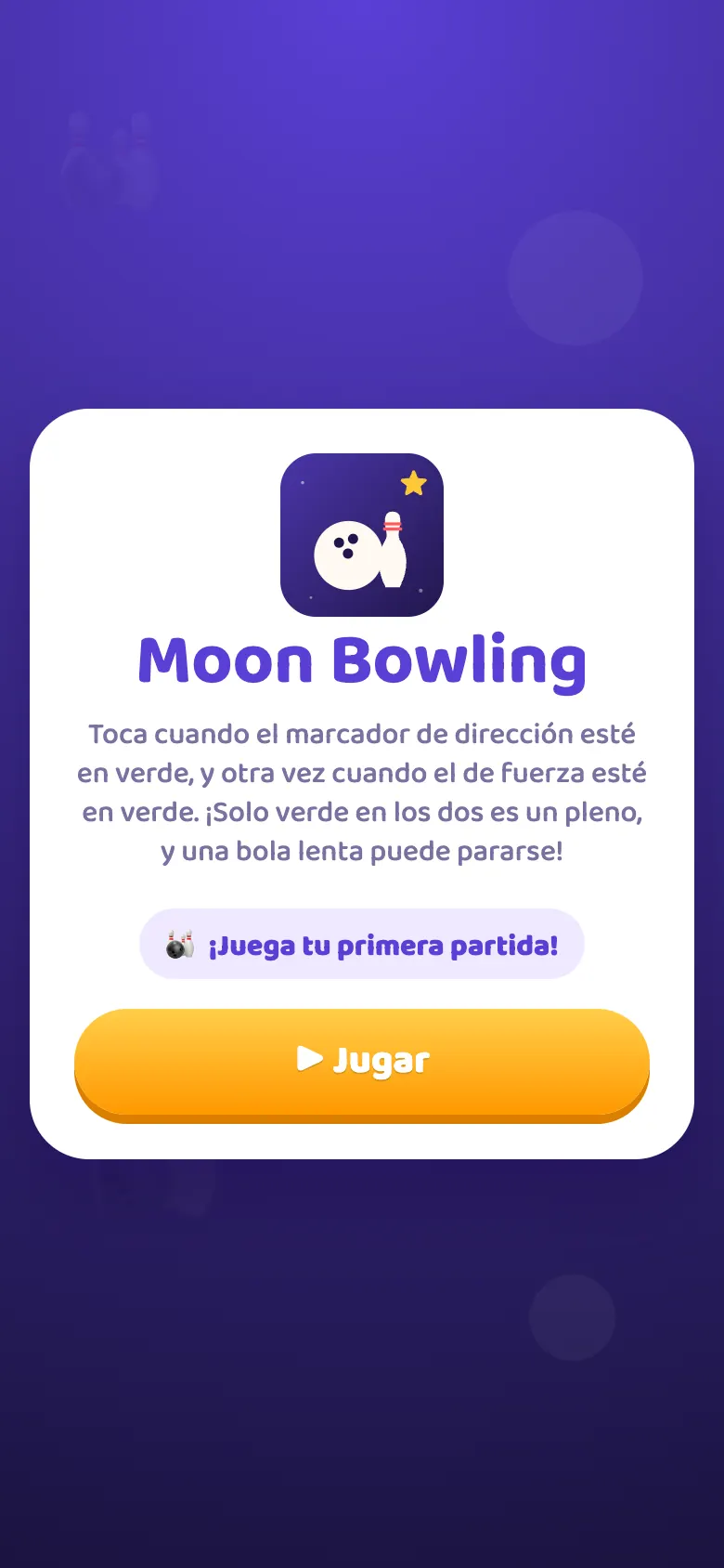 Moon Bowling: pantalla de inicio