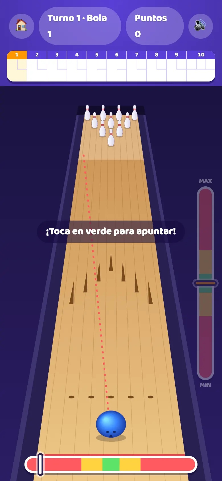 Moon Bowling en juego: Para los dos marcadores en verde y haz un pleno.