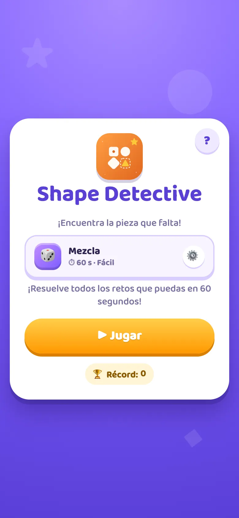 Shape Detective: pantalla de inicio