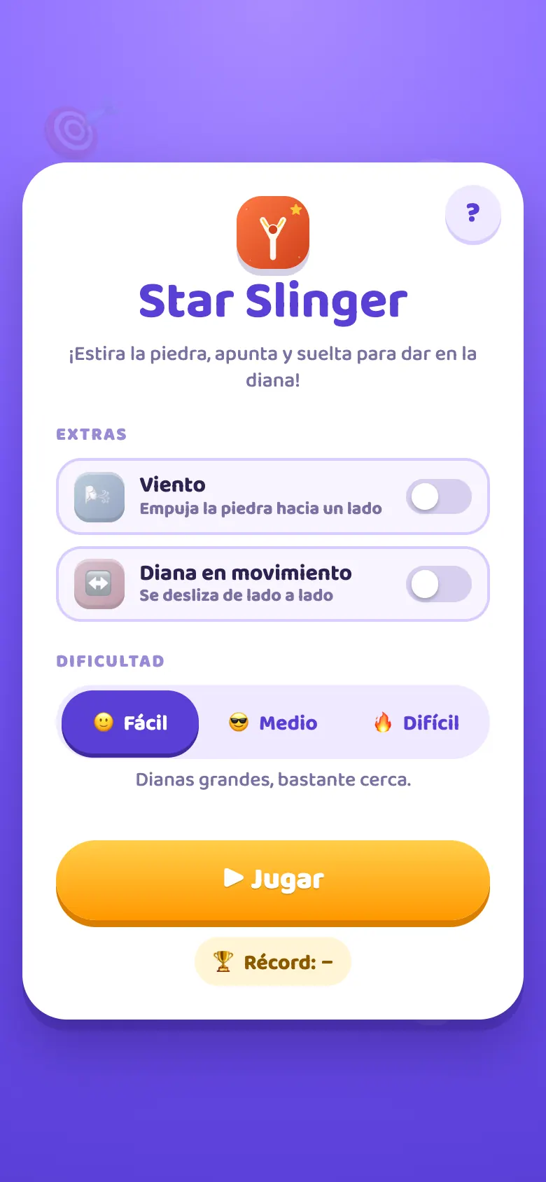 Star Slinger: pantalla de inicio