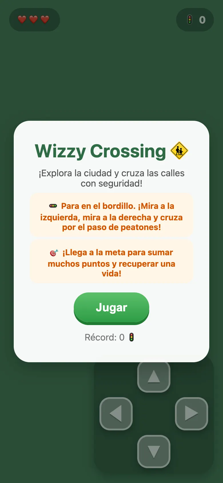 Wizzy Crossing: pantalla de inicio