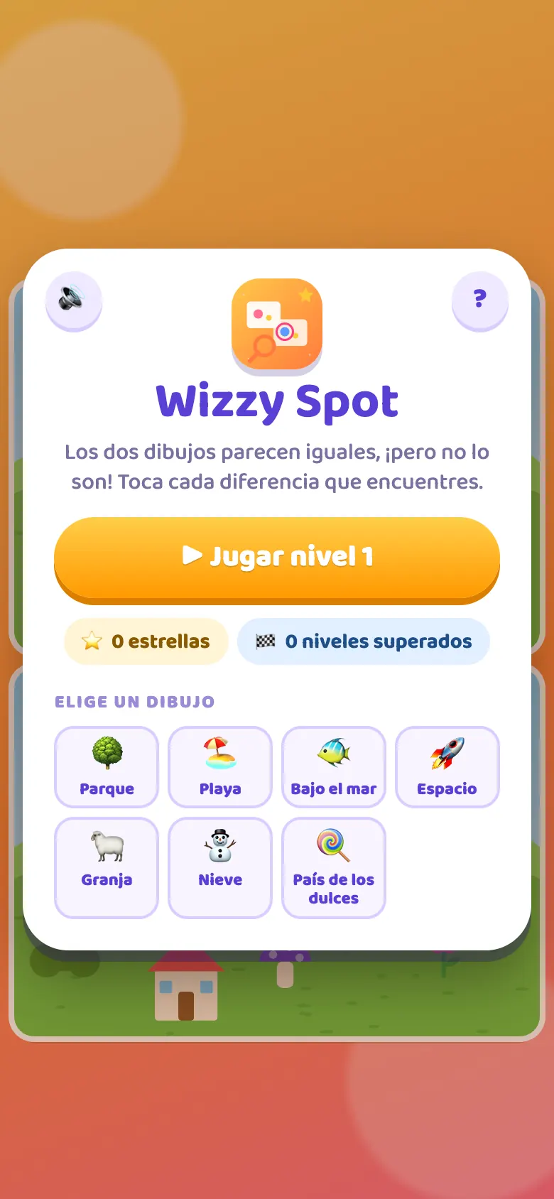 Wizzy Spot: pantalla de inicio