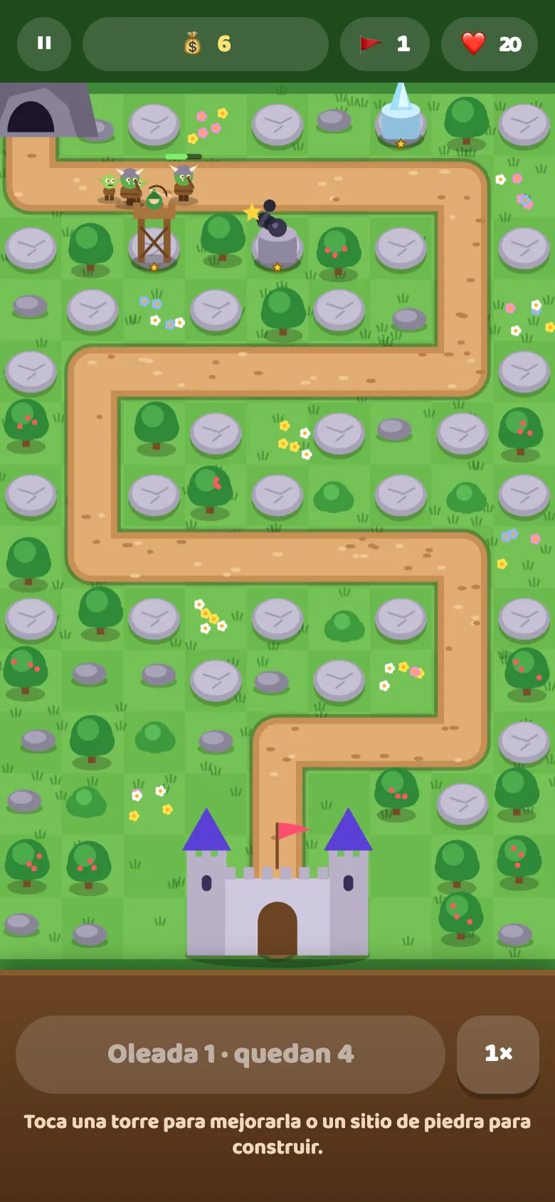 Wizzy Towers en juego: Construye torres junto al camino y frena oleada tras oleada de orcos y trols.
