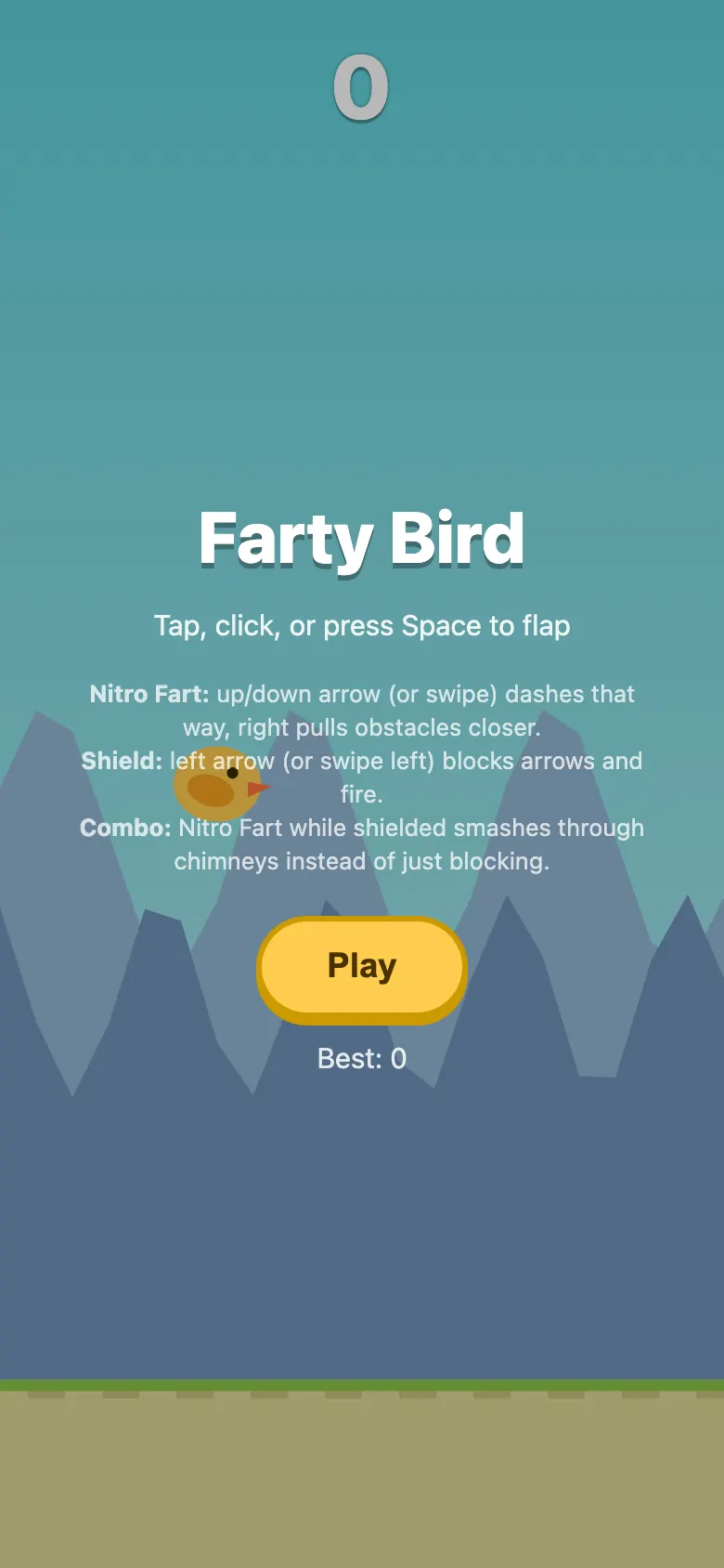 Farty Bird start screen
