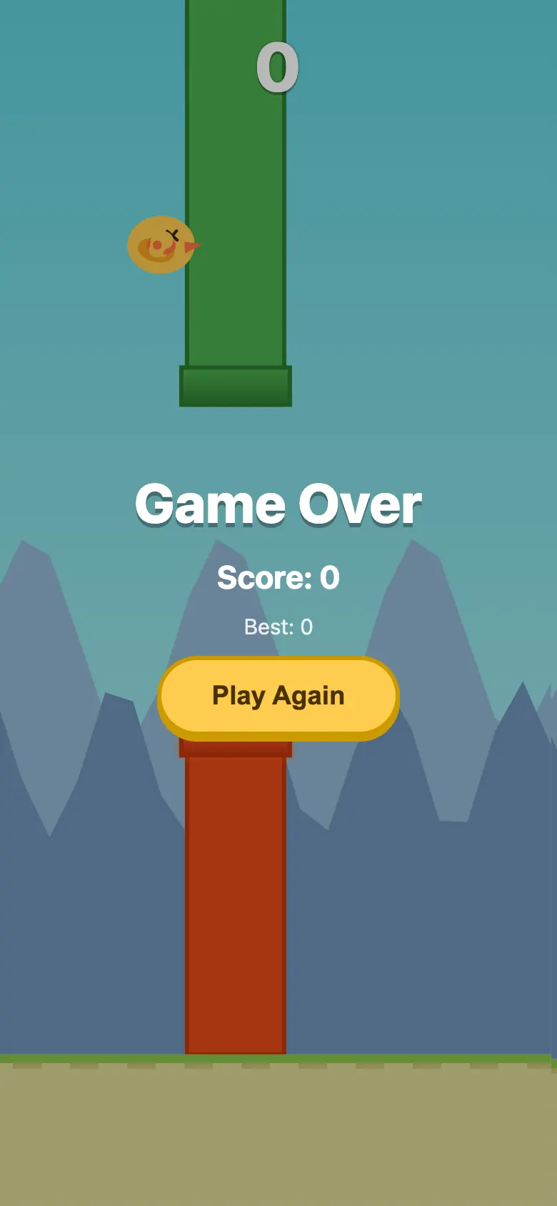 Farty Bird in play: Tap to flap and dodge the pipes.