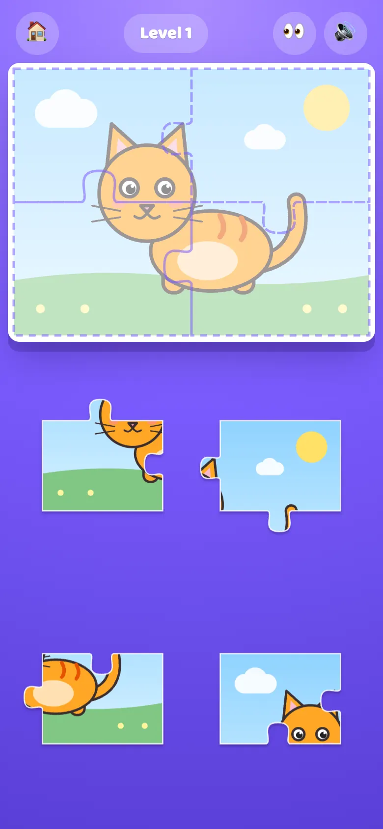 Jigsaw Moon in play: Drag the pieces into place to build animals, cars and castles.