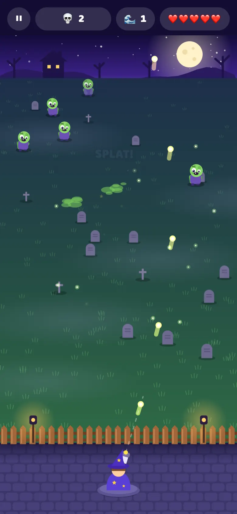 Monster Blaster in play: Blast wave after wave of silly zombies, bats, ghosts and pumpkins.