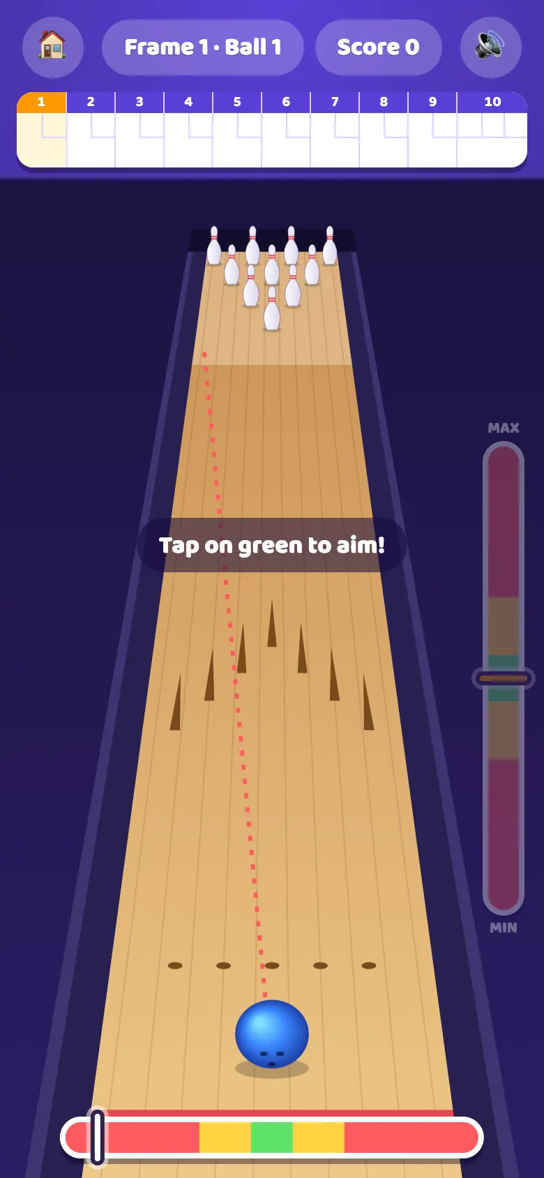 Moon Bowling in play: Stop both sliders on green to bowl a strike.