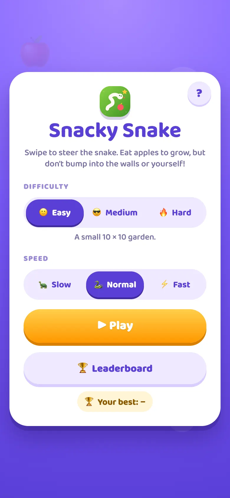 Snacky Snake start screen