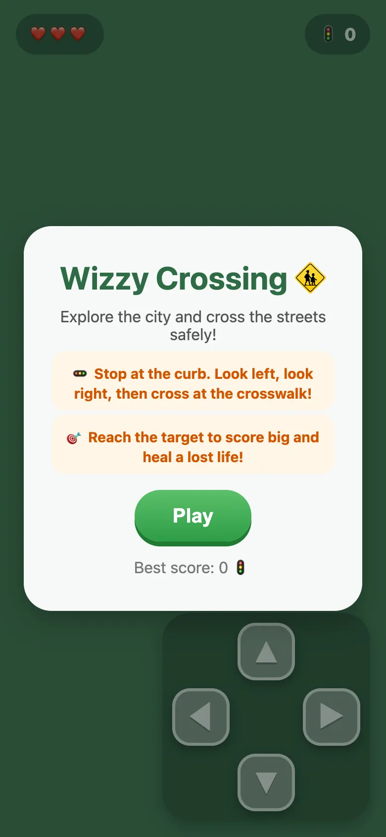 Wizzy Crossing start screen