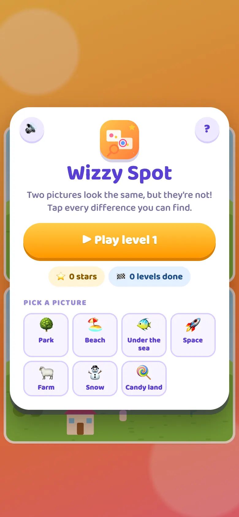 Wizzy Spot start screen