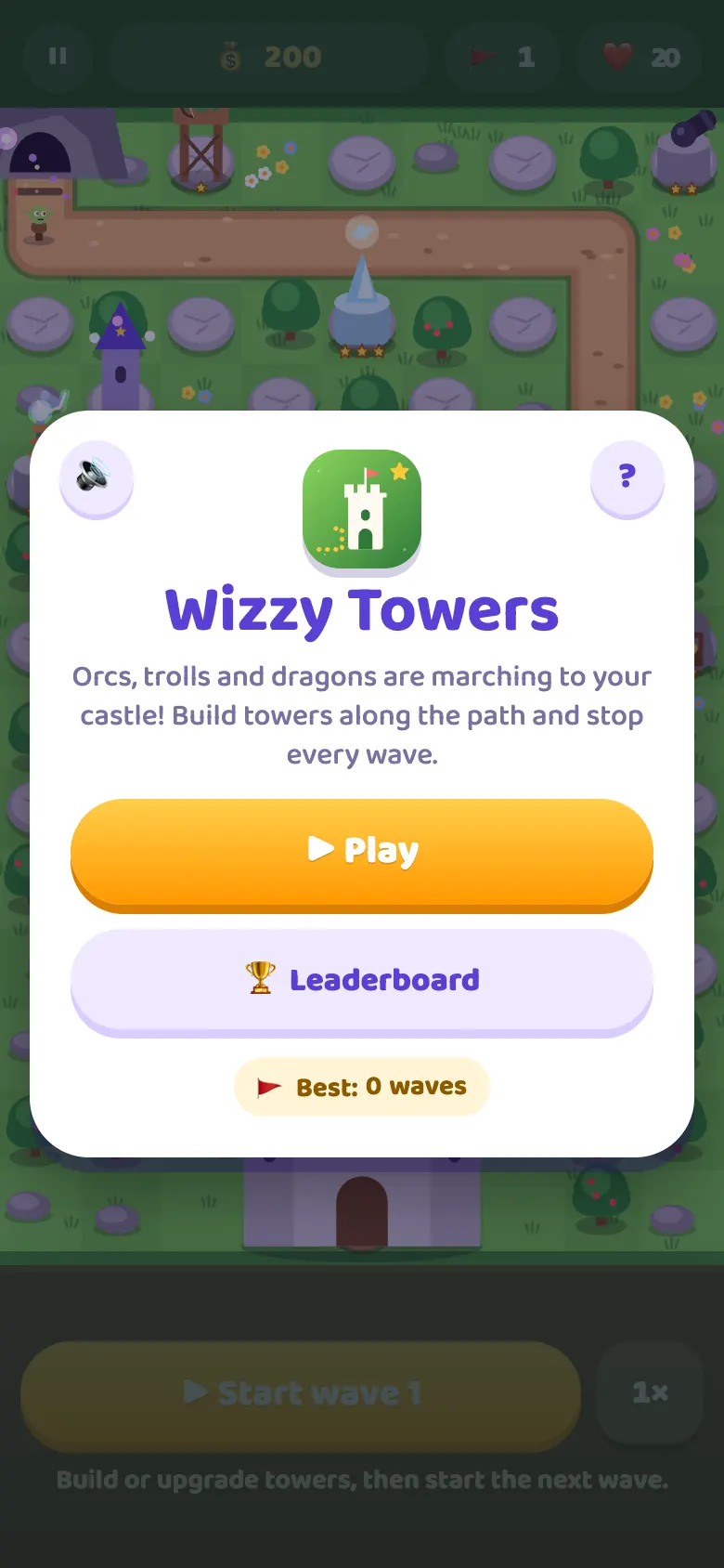 Wizzy Towers start screen
